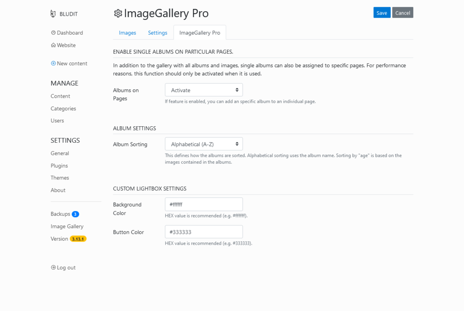 ImageGallery Pro Settings